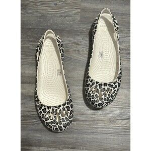 Crocs Thea Leopard Ballet Flat Womens Size 10 Slip On Shoes Comfort Slingback